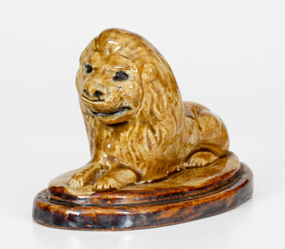Small-Sized Stoneware Reclining Lion Figure, Mogadore, Ohio, late 19th century