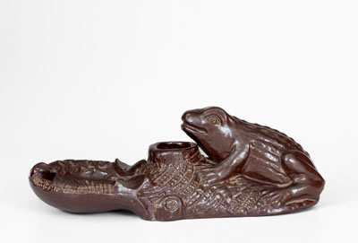 Rare Albany-Glazed Figural Frog Match Safe, probably Ohio
