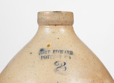 FORT EDWARD POTTERY CO. Two-Gallon Pheasant-on-Stump Stoneware Jug, c1859