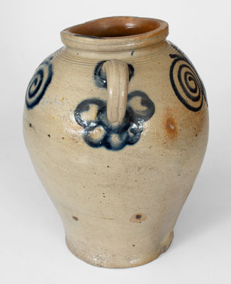 Exceptional Vertical-Handled Stoneware Jar w/ Watchspring Design, Manhattan, NY, circa 1775