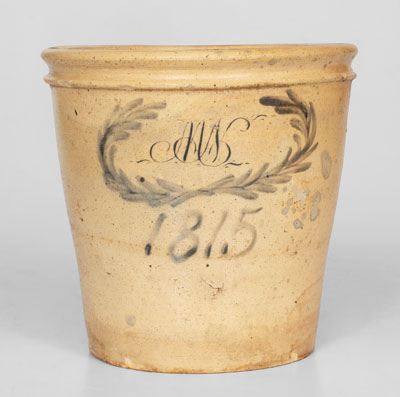 Extremely Rare M. N. / 1815 Stoneware Flowerpot, Nathan Clark, Sr., Athens, NY