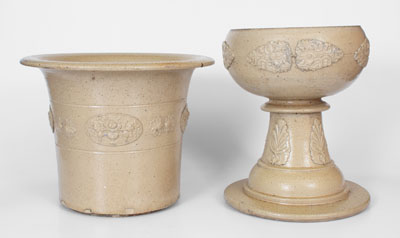 Monumental Two-Piece Ohio Stoneware Urn w/ Applied Decoration, c1880