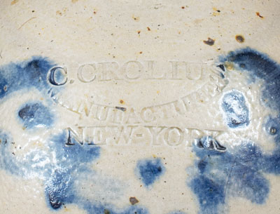 C. CROLIUS / MANUFACTURER / NEW YORK Stoneware Jug w/ Cobalt Decoration