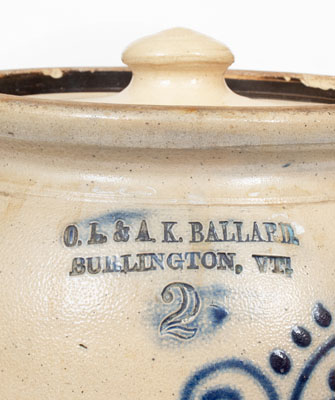 O. L. & A. K. BALLARD / BURLINGTON, VT Stoneware Lidded Jar w/ Elaborate Floral Decoration