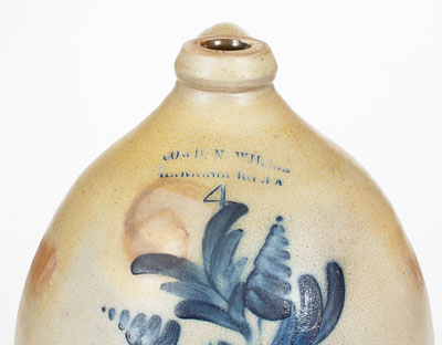 COWDEN & WILCOX / HARRISBURG, PA 4 Gal. Stoneware Jug w/ Floral Decoration, c1865