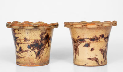 Lot of Two: Crimped-Rim Redware Flowerpots attrib. Anthony Baecher, Thurmont, MD