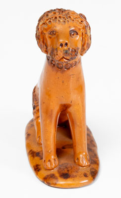Pennsylvania Redware Seated Dog Figure w/ Manganese Accents, c1850-80
