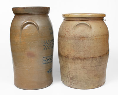 Lot of Two: DONAGHHO / PARKERSBURG, W. VA Stoneware Churn and Jar