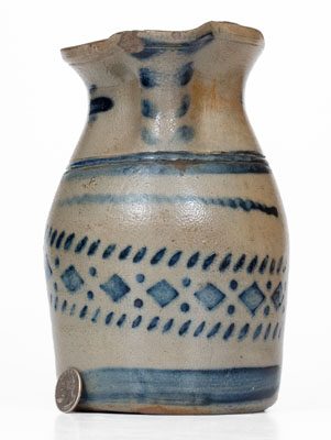 Scarce Half-Gallon Stoneware Pitcher w/ Stenciled and Freehand Decoration, attrib. A. P. Donaghho