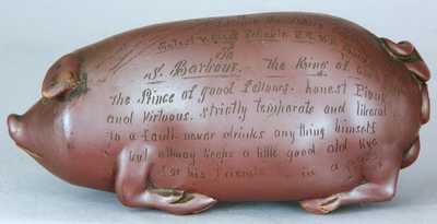 Anna Pottery Stoneware Railroad Pig Bottle w/ Extensive Inscription