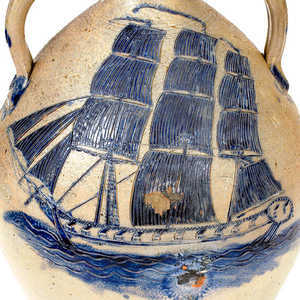 Important Presentation Cooler w/ Elaborate Incised Ship Design, attrib. Abial Price, South Amboy, NJ, Dated 1839