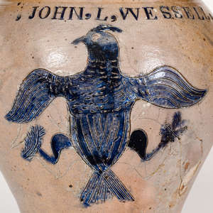 Highly Important Stoneware Pitcher w/ Incised Federal Eagle Decoration, New York City, September 15, 1806