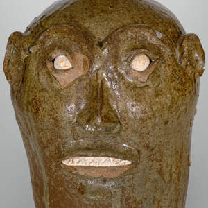 Exceedingly Rare and Important Alkaline-Glazed Stoneware Face Jug, Edgefield District, SC, c1850-1880