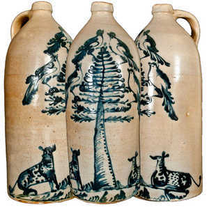 Profusely-Decorated Poughkeepsie, NY Stoneware Storefront Jug