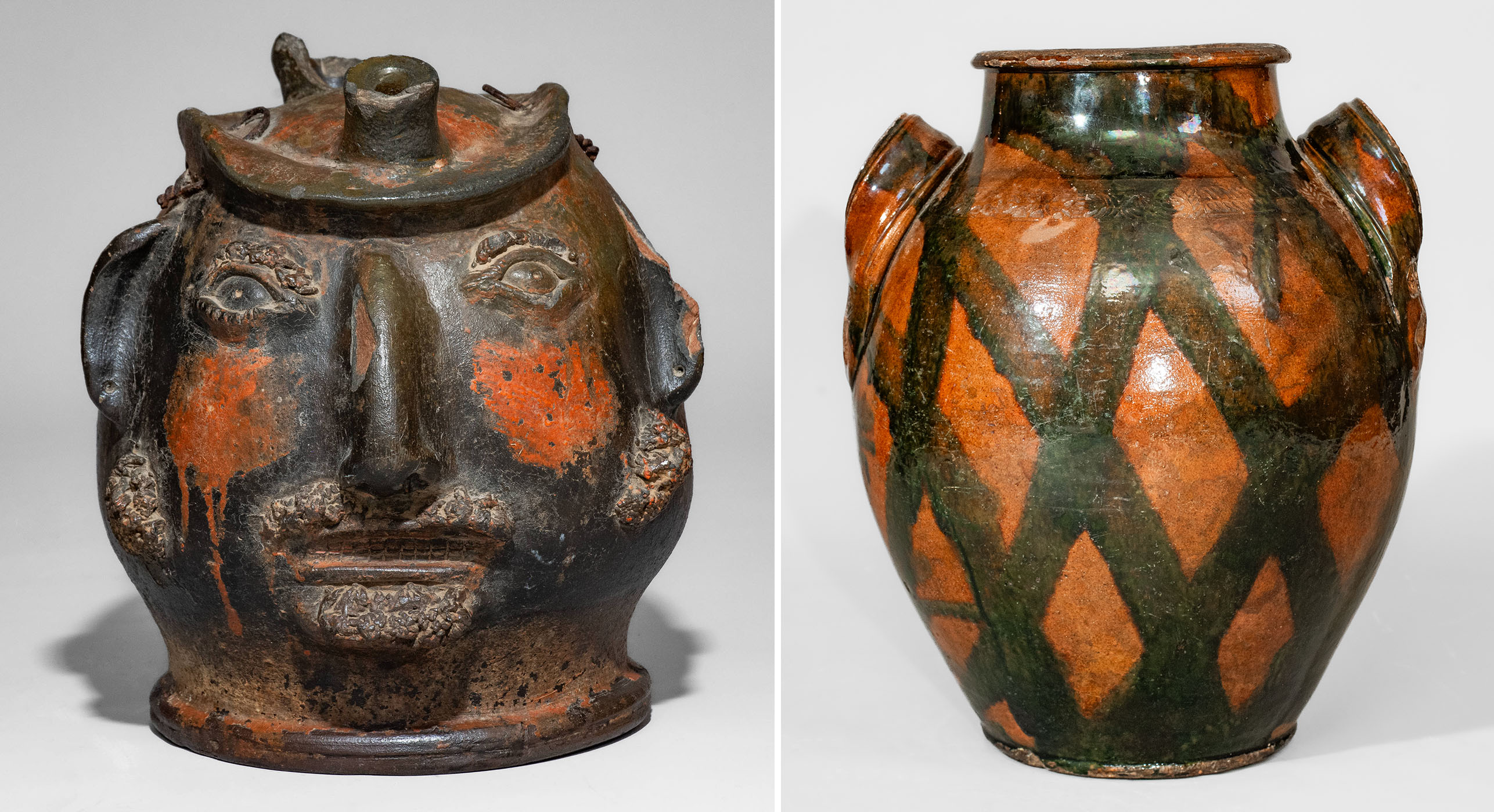 Wahler's Wm. Decker face jug and elaborately decorated Haun jar