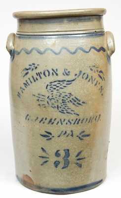 HAMILTON & JONES / GREENSBORO, PA Stoneware Churn w/ Eagle Decoration