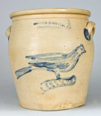 COWDEN & WILCOX / HARRISBURG, PA Stoneware Cream Jar w/ Cobalt Bird