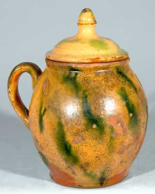 Glazed Redware Lidded Jar, American.