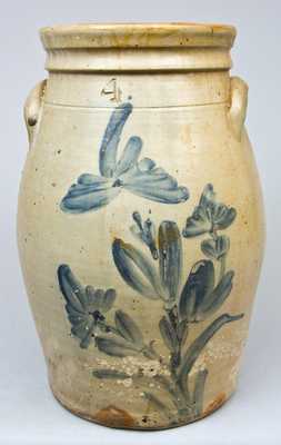 Cobalt-Decorated Stoneware Churn, Northeastern U.S. Origin.