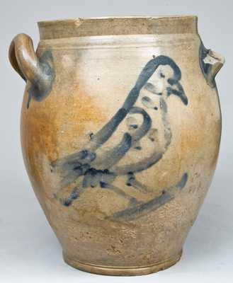 Early NY State Stoneware Jar with Bird Decoration.