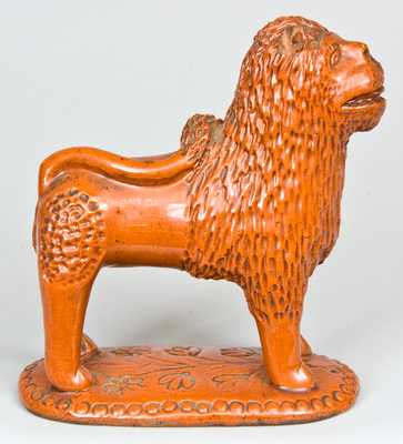 Glazed Redware Figure of a Lion, PA origin.