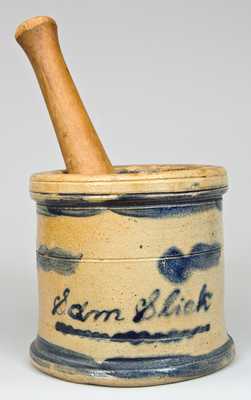 Cobalt-Decorated Stoneware Presentation Mortar, Western PA origin.