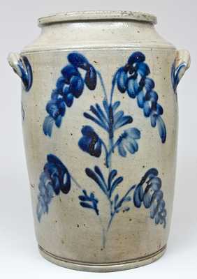 Stoneware Water Cooler with Elaborate Cobalt Decoration, PA origin.