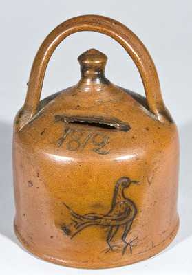 CT Stoneware Presentation Bank w/ Incised Bird, Dated 1812.