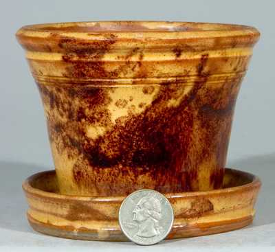 Small-Sized Redware Flowerpot with Cream and Brown Glaze, PA origin.