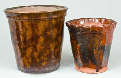 Two Glazed Redware Flowerpots, New England origin.
