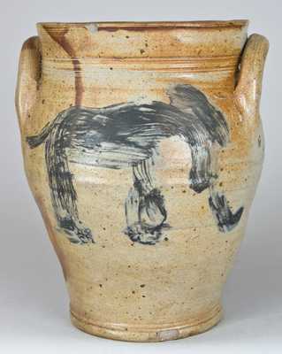 Early Stoneware Jar with Elephant Decoration.