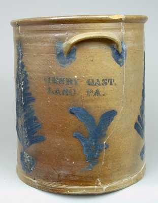 HENRY GAST, / LANC, PA. Stoneware Crock