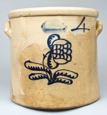 J. BURGER, JR. / ROCHESTER, NY Stoneware Crock with Cobalt Floral