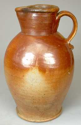 Iron-Glazed Stoneware Pitcher, English or American.