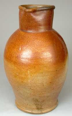 Iron-Glazed Stoneware Pitcher, English or American.