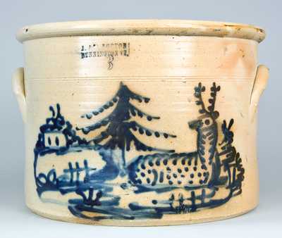 J. &. E. NORTON / BENNINGTON, VT Stoneware Cake Crock w/ Deer Scene