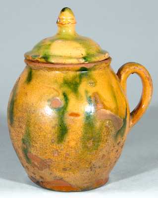 Glazed Redware Lidded Jar, American.