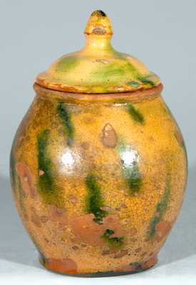 Glazed Redware Lidded Jar, American.