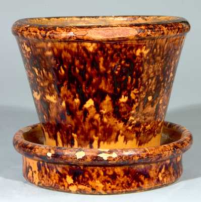 Glazed Redware Flowerpot, Stamped Twice