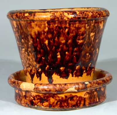 Glazed Redware Flowerpot, Stamped Twice 