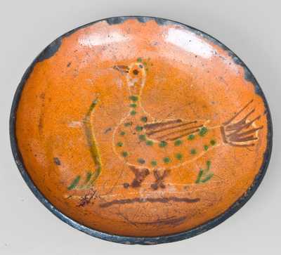 Slip-Decorated Redware Plate with Bird Motif, PA origin.