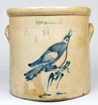 OTTMAN BRO'S. / FORT EDWARD, N.Y. Stoneware Crock w/ Bird on Stump