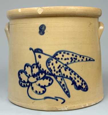 Stoneware Crock with Cobalt Bird and Floral Decoration.