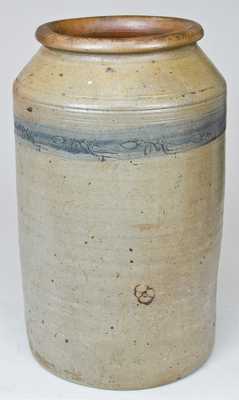 Old Bridge, NJ Stoneware Jar with Coggled Bird and Leaf Decoration.