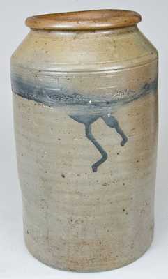 Old Bridge, NJ Stoneware Jar with Coggled Bird and Leaf Decoration.