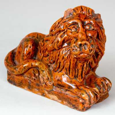 Glazed Redware Figure of a Lion, PA origin.