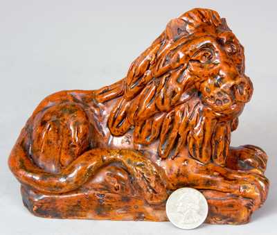 Glazed Redware Figure of a Lion, PA origin.