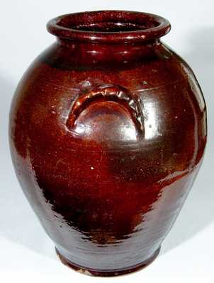 Glazed Redware Jar with Scalloped Handles, American.