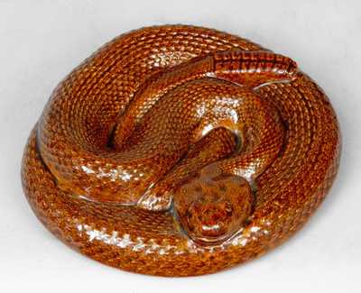 Glazed Stoneware Figure of a Rattlesnake, probably Midwestern.