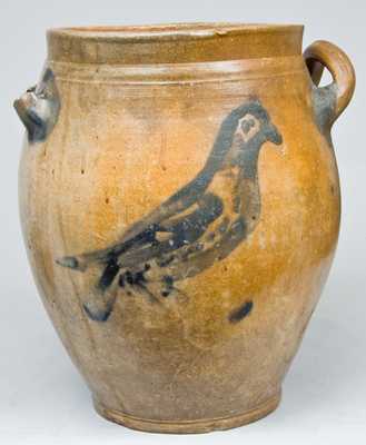 Early NY State Stoneware Jar with Bird Decoration.